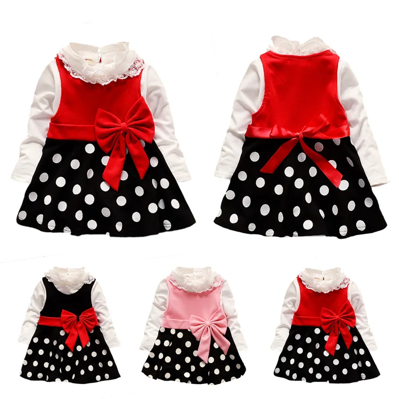 Костюмы для маленьких девочек Однотонное хлопковое платье в горошек без рукавов