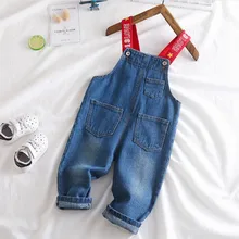 Рост 75-100 см; Новинка года; осенний джинсовый комбинезон для маленьких мальчиков; Детский комбинезон для малышей; Комбинезон для маленьких девочек; детские джинсы