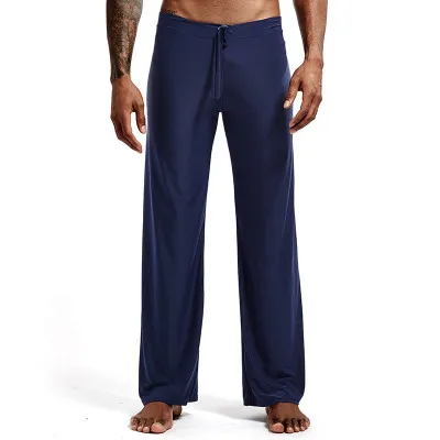 Мужские домашние штаны с низкой талией, модные сексуальные свободные скользкие домашние штаны, шелковая Домашняя одежда с длинными рукавами - Цвет: dark blue pants