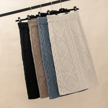 Юбка-карандаш с высокой талией осень зима Женская Элегантная трикотажная облегающая юбка черная однотонная женская одежда юбки