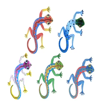 

5pcs/set Porch Wall Hanging 12x7inch Home Decor Sculpture Fence Craft Simulation Outdoor Backyard Lawn Patio Iron Gecko