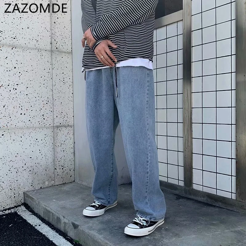 ZAZOMDE прямые джинсы мужские Модные потертые однотонные повседневные в стиле ретро