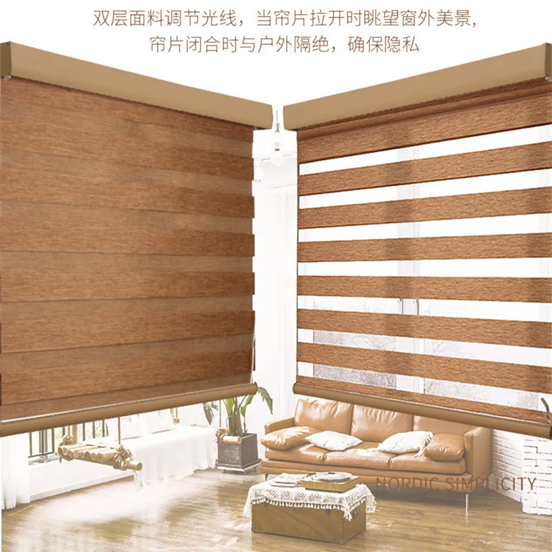 

Office Bathroom Zebra Blinds Linen Material Double Layer Light Blocking Roller Blinds For Customized Size