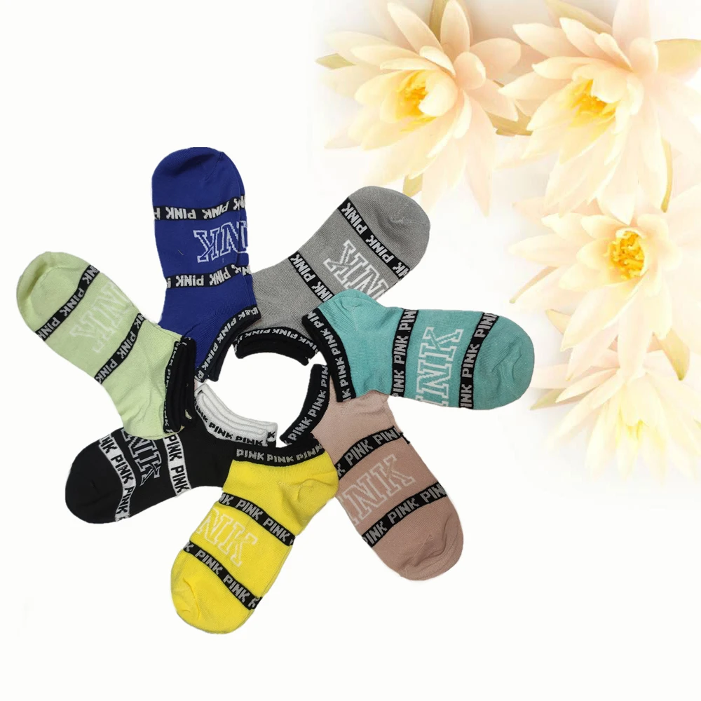 

Woman Casual Socks 5 Pairs Pink Happy Motion Colorful Funny Girl Pink Socks Letter Football Creative Letters Short Ankle Socks