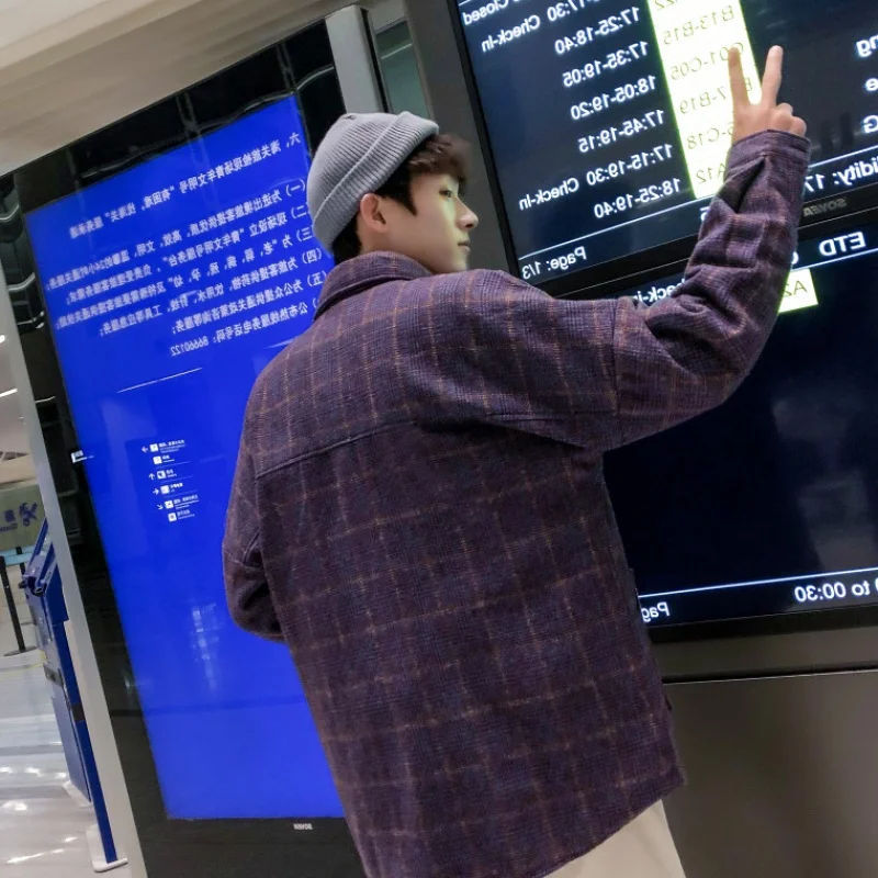 Шерстяное мужское клетчатое Ретро Новое корейское стильное уличное Harajuku шикарное мужское зимнее пальто смешанные универсальные свободные 2XL повседневные трендовые горячие новые