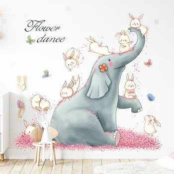 

Large Cartoon Elephant Rabbit Wall Stickers for Kids rooms Kindergarten Bedroom Wall Decor Vinyl PVC Wall Decals for Home Decor