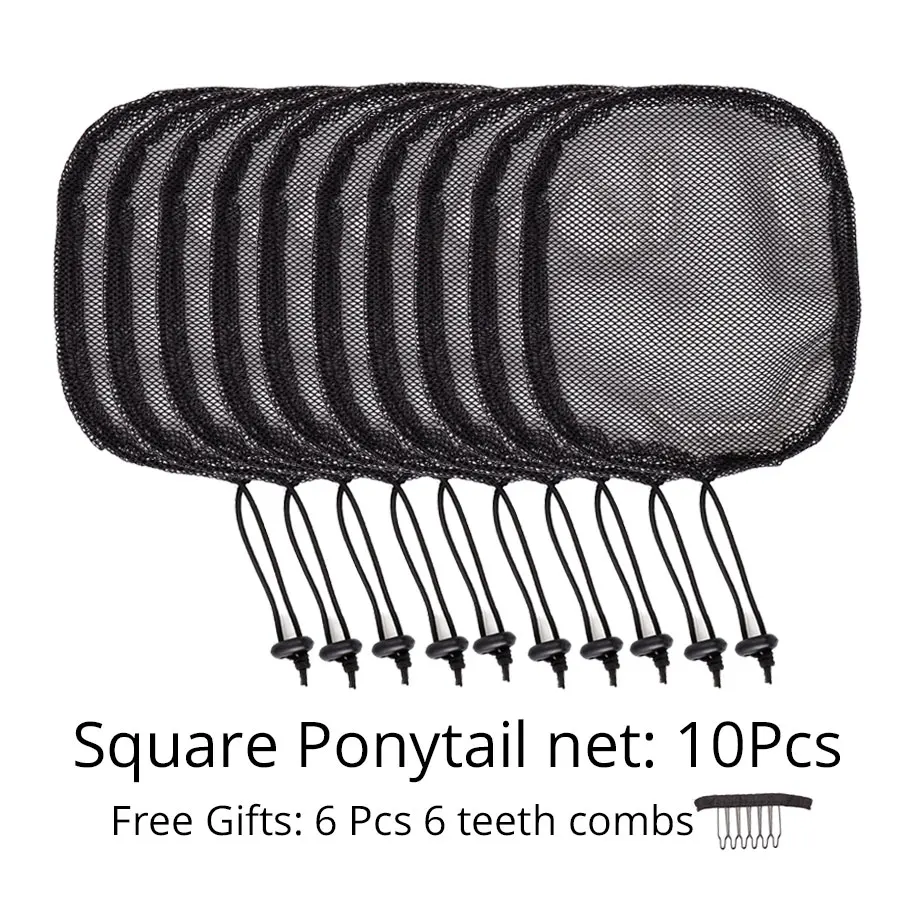 Square style 10pcs Парик для изготовления конского хвоста, черный цвет, высокое качество, сетка для волос, для изготовления булочки для волос и конского хвоста с клейкой сеткой для волос - Цвет: Square style 10pcs