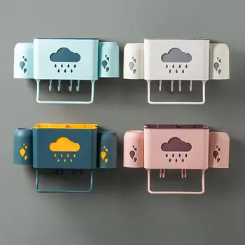 

Toothbrush Holder with Cups Cloud Pattern Punch-free Toothpaste Storage Rack Multipurpose Wall Mount Bathroom Accessories Tools