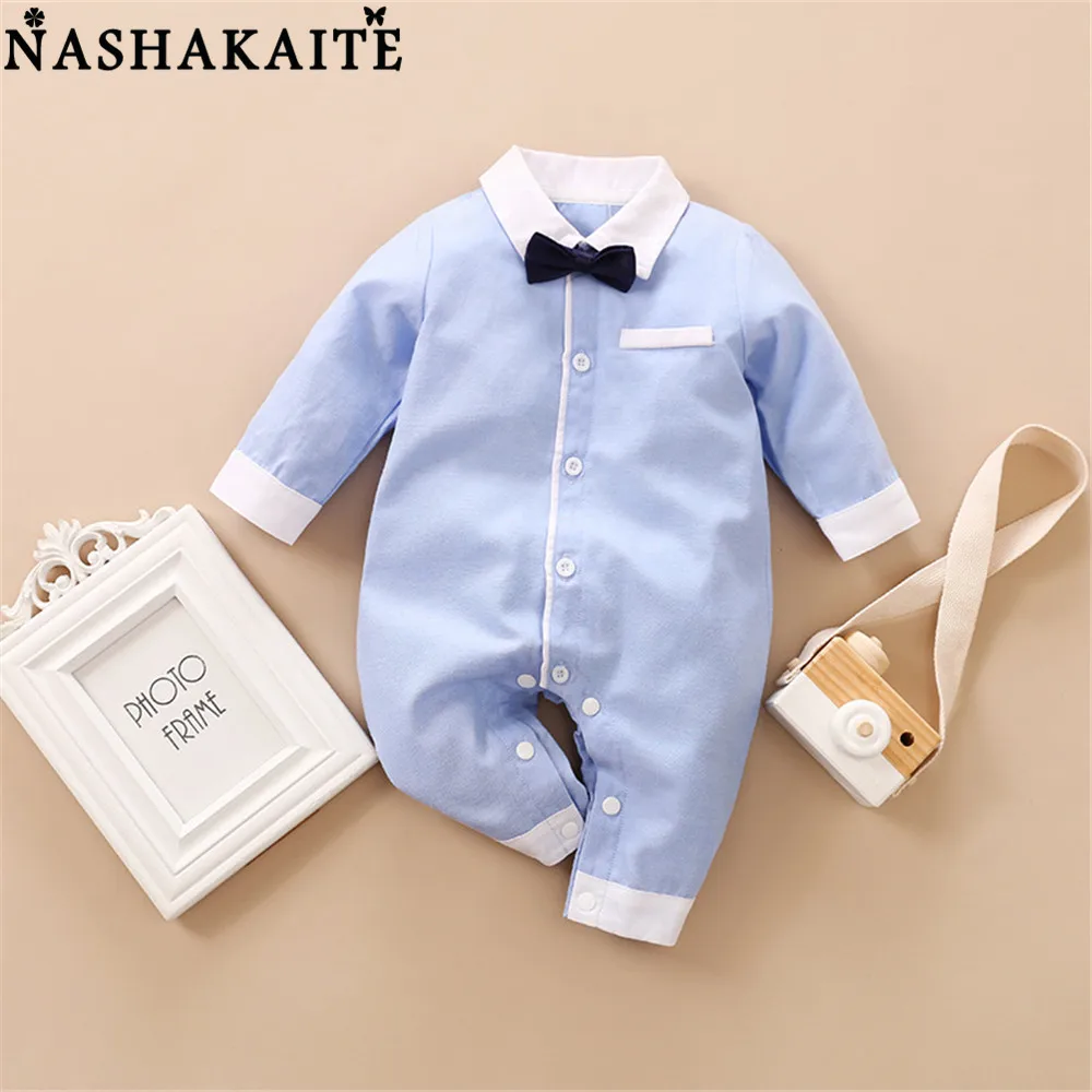

NASHAKAITE 2020 New Newborn Baby Boy Clothes With Bow Tie Baby Rompers Toddlers Jumpsuit Kids Autumn Winter Romper For Babies