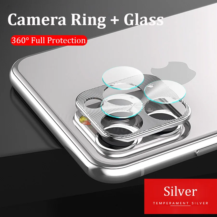 silverring and glass 2 в 1 для iPhone 11 Pro Max камера Len защита экрана стекло защитное кольцо чехол для iPhone 11 объектив камеры 11Pro Max - Цвет: silverring and glass