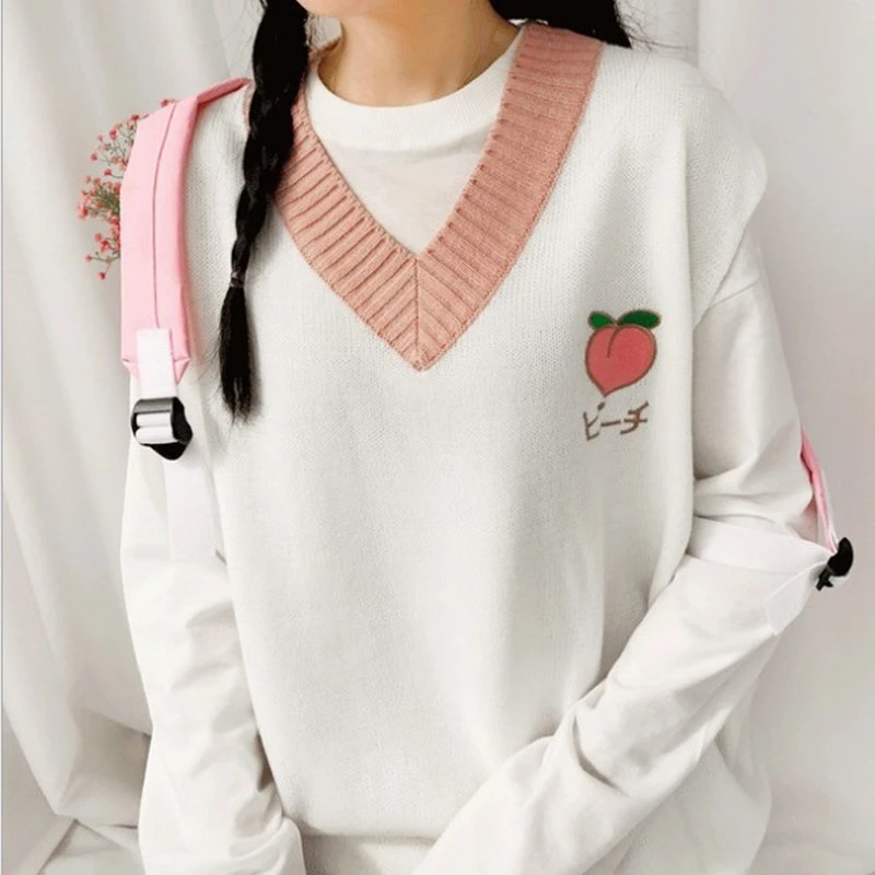 

Autumn Winter Fashion Top 2019 School Style Comfortable Lovely Girl Fresh Fruits Embroidery Color All-match Vest For Women