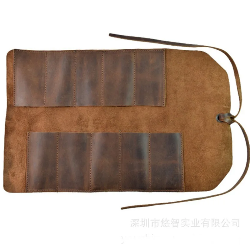 Manufacturers Outdoor Picnic Toolkit Top Grade Genuine Leather Knife And Fork Storage Bag New Style Kitchenware Reel-Kit