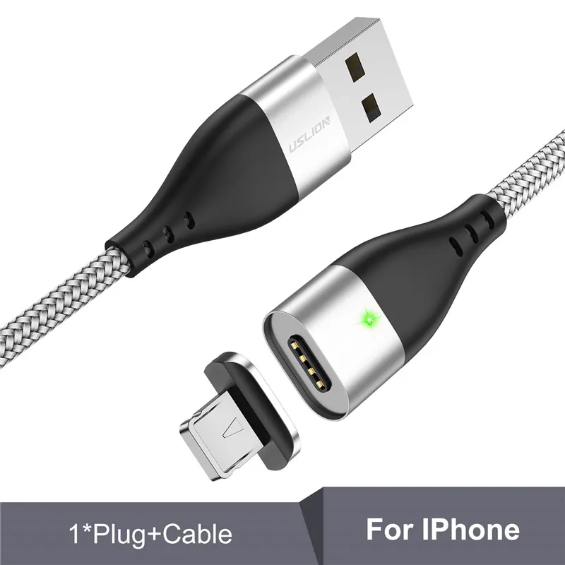 USLION Магнитный кабель Micro usb type C для iPhone 7 XS samsung S8 3A провод для быстрой зарядки провод магнит зарядное устройство для телефона Быстрая зарядка - Цвет: Silver For iPhone