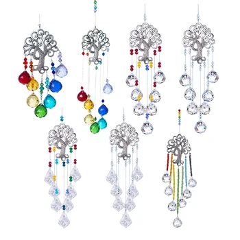 

H&D 7 Styles Chakra Tree of Life Suncatcher Rainbow Maker Crystal Prisms Drops Window Hanging Pendant Sun Chaser For Home Decor