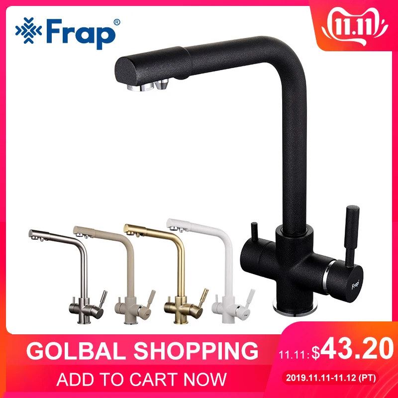 Online Frap Neue Schwarz Küche waschbecken Wasserhahn mixer Sieben Brief Design 360 Grad Rotation Wasser Reinigung wasserhahn Dual Griff F4352 serie