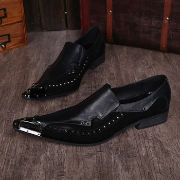 

Fashion Loafers Luxury Pointd Toe Men Shoes Black Genuine Leather Casual Party Dress Shoes Mens Wedding Shoes Size 37-46