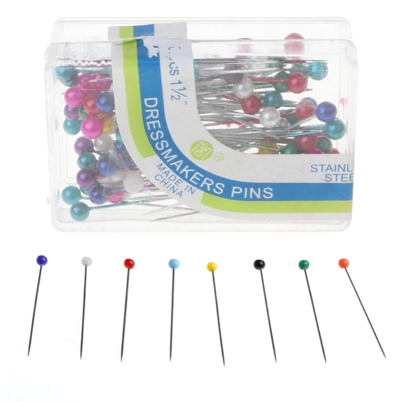 100Pcs Dressmaking Sewing Pin Straight Pin Round Colorful Pearl Corsage