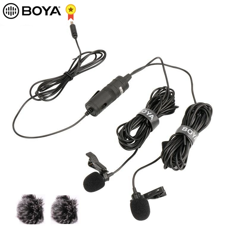 BOYA BY M1DM петличный микрофон двойной головкой всенаправленный клип на лацкане