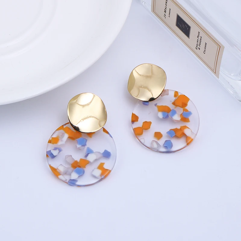 Clip Earrings Trendy Fashion Round Tortoiseshell Acetate Clip On Earrings No Hole for Women Acrylic Resin Geometry Leopard