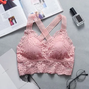 

Women Lace Strap Bras Tops Padded Tube Top Woman Underwear Cross Beauty Back Bra Briefs Set