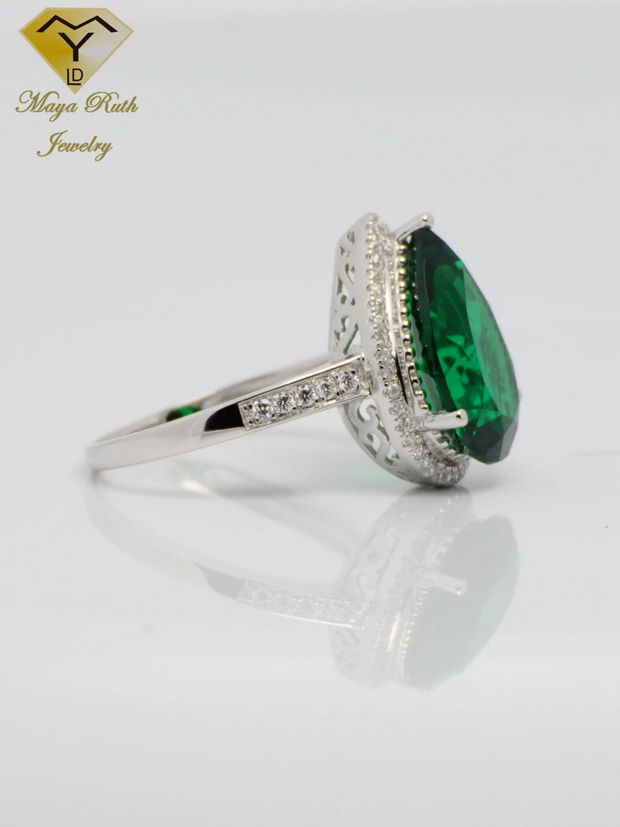 Bague en argent sterling 925 cocktail pierre précieuse émeraude verte