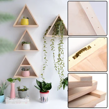 

Wooden Triangular Wall Mount Shelf Decorative Rack Home Organizer Stand Decor for Photo Frame Hogard