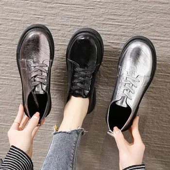 

COOTELILI 2020 PU Leater Flats Women Shoes Women Fashion Flats Comfortable 2.5cm Heel Lace Up Casual Women Basic Basic