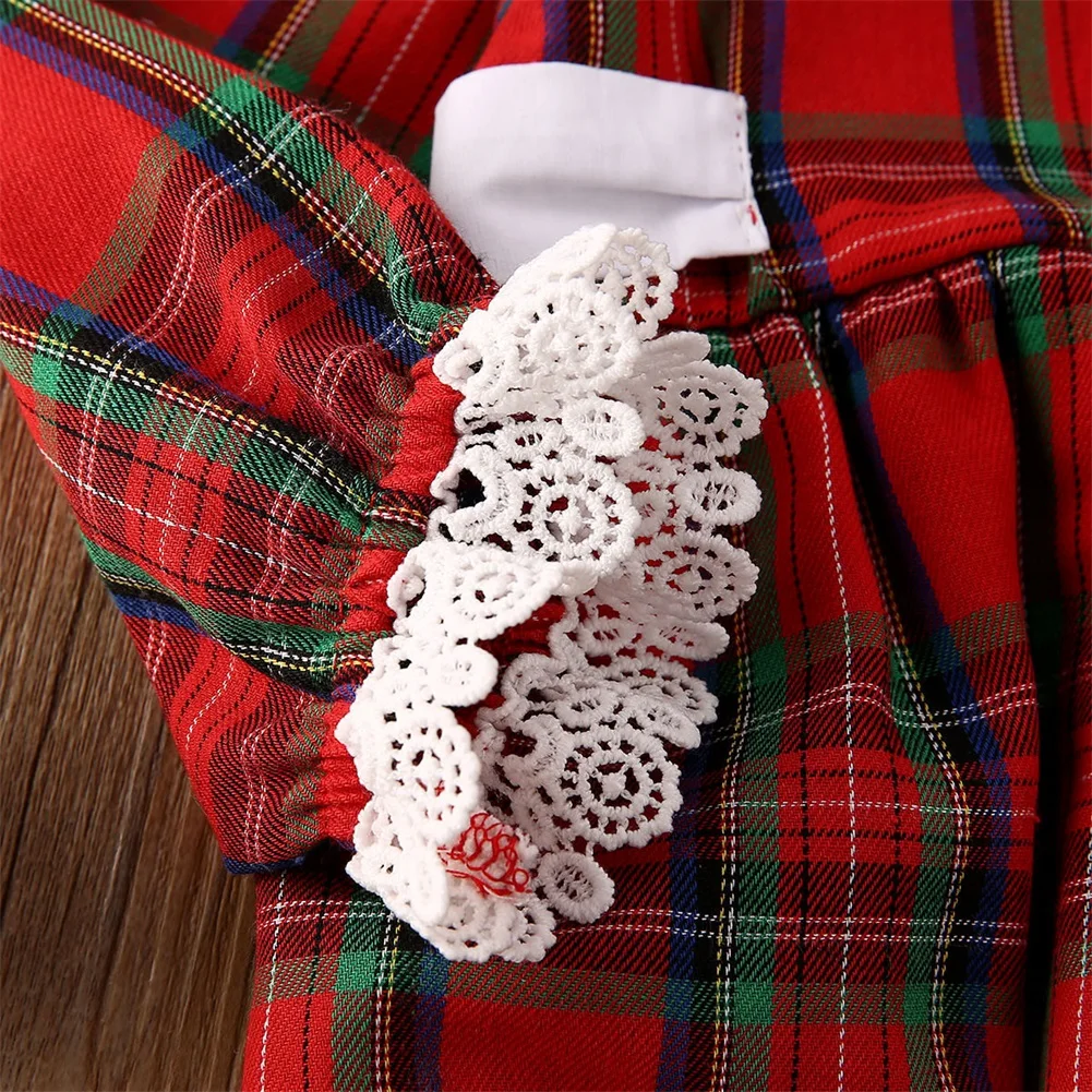 Xmas Детское платье для маленьких девочек, комбинезоны с бантом платья-комбинезоны в клетку с длинными рукавами и принтом кружевное платье для новорожденных, одежда в клетку для маленьких девочек; Длинная одежда, верхняя одежда