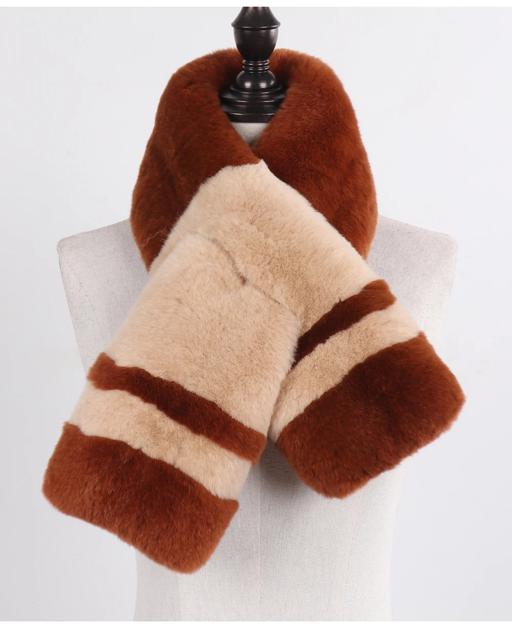 Natural Fur Scarf For Girls Winter Lady Thick Warm Genuine Rex Rabbit Fur Scarves Fashion Women Full Pelt Real Fur Muffles