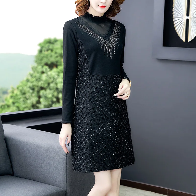 

Plus Velvet Lace Base Shirt Women's Autumn And Winter Long Sleeve Western Style Europe And America Thick Underwear Mid-length Co
