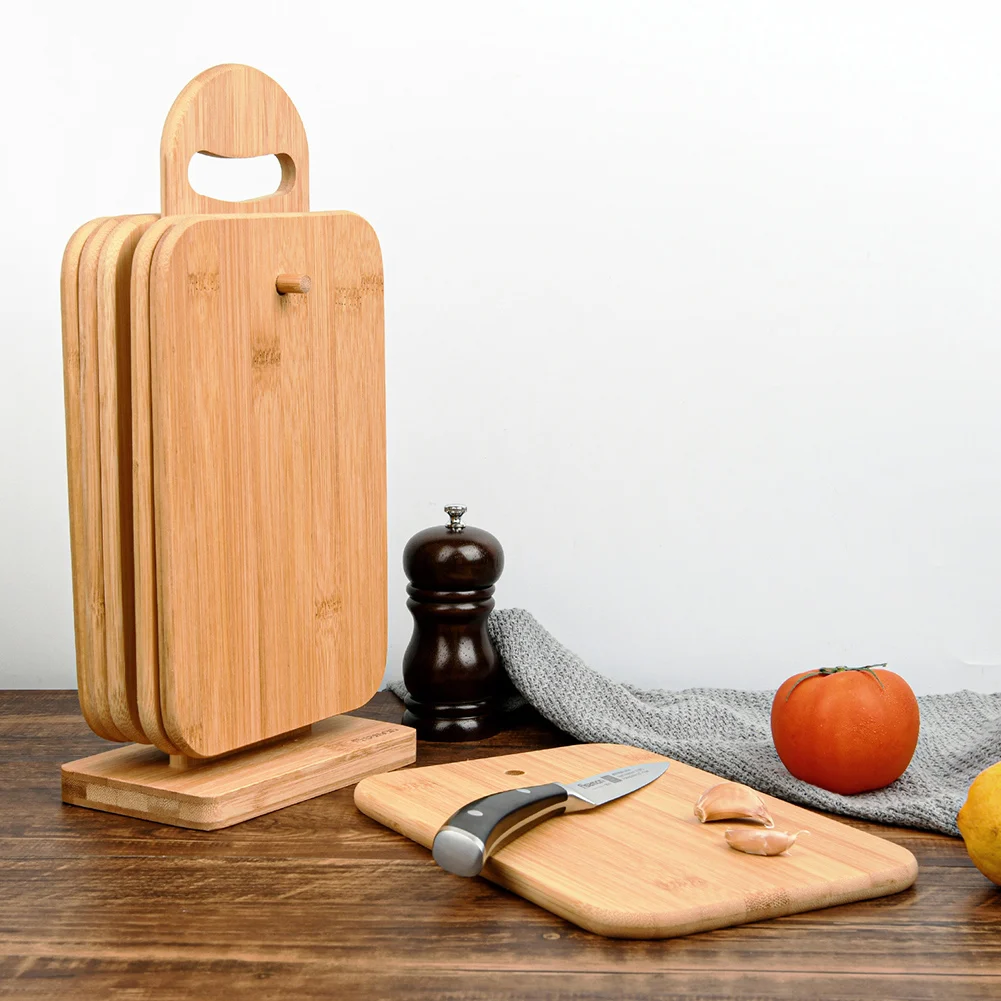 4pcs-6pcs-Durable-Bamboo-Round-Square-Cutting-Board-Set-With-Stand-Kitchen-Accessory-J2Y.jpg 4Db/6Db Tartós Bambusz Kerek Négyzet Alakú Vágódeszka Állvány Konyhai Kiegészítő J2Y - Image 2