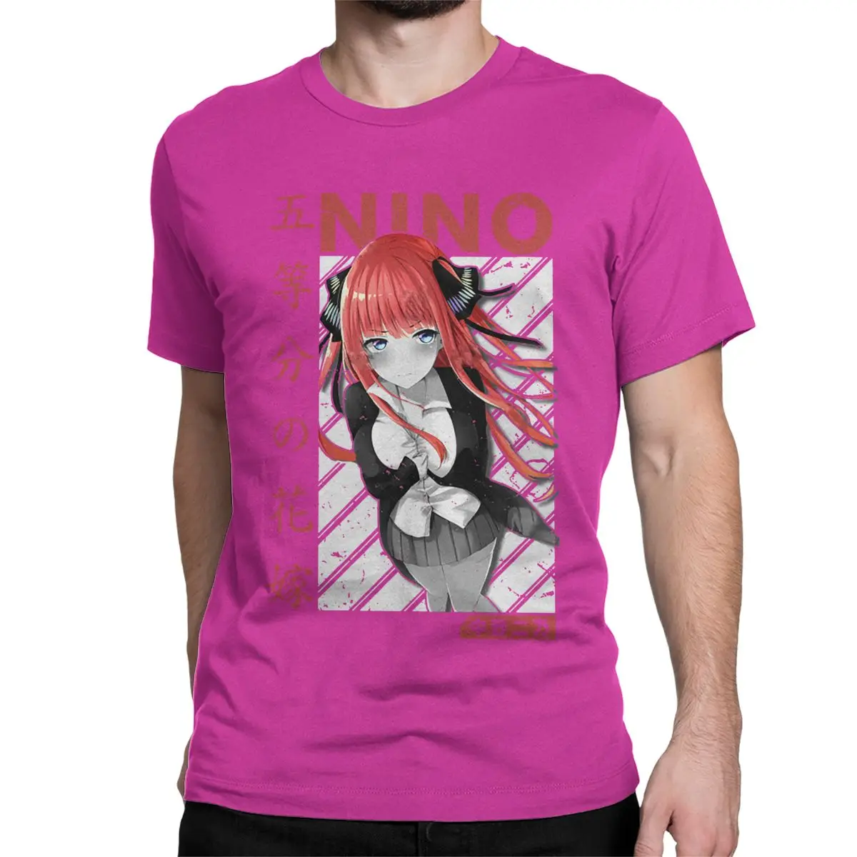 The Quintuplets Nino V1 Go Toubun No Hanayome футболка для мужчин хлопок футболки Аниме короткий рукав размера плюс - Цвет: Фуксия