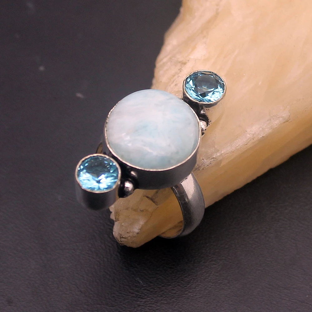 Модное уникальное кольцо Larimar bluetoopaz из стерлингового серебра 925 пробы модное