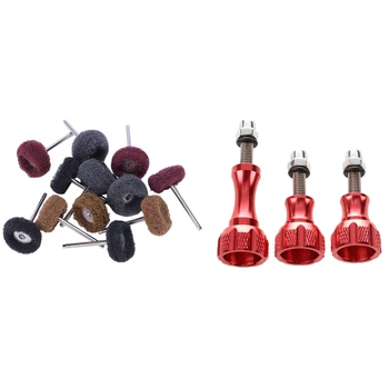 

12 Pcs Polish Wheel Buffer Abrasive Brush Head & 3X Aluminium Alloy Knob Thumb Screw for Gopro Hero 5 4 3 Red
