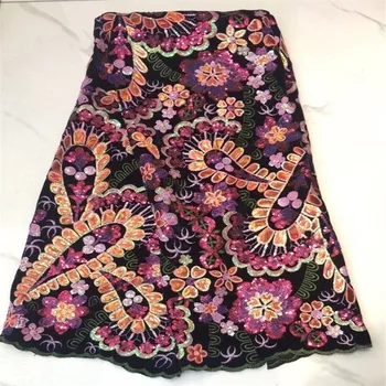 

2019 High Quality African Lace Fabric Gold , Red French Net Embroidery Sequins Tulle Lace Fabric For Nigerian Party