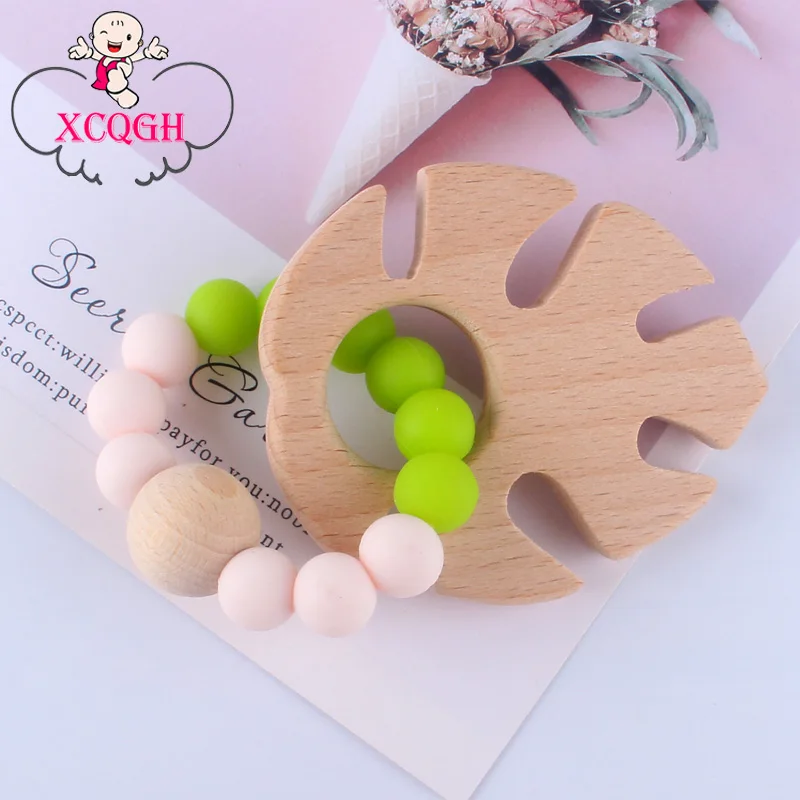 

XCQGH Baby Silicone Beads Teether Bracelet Baby Leaves Beech Toy Bite Teeth Stick Baby Teether