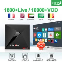 QHDTV 1 год IPTV Франция арабский Бельгия Нидерланды A5X MAX+ Android 9,0 USB3.0 4G+ 64G двухдиапазонный Wi-Fi передатчик для интернет-телевидения голландские, французские IPTV