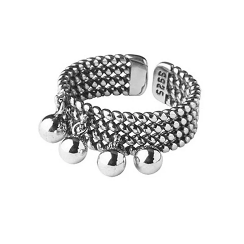 Silver Rings Vintage Punk Silver Color Rings New Trendy Creative Beads Pendant Tassel Geometric Party Jewelry Gifts for Women