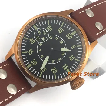

NEW Arrive 43mm corgeut black dial bronze plated case sapphire glass Luminous dial 6497 hand winding men watch C10