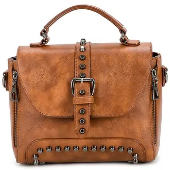 

Crossbody Bags For Women Messenger Bags Vintage Leather Bags Handbags Women Famous Rivet Small Shoulder(Brown)