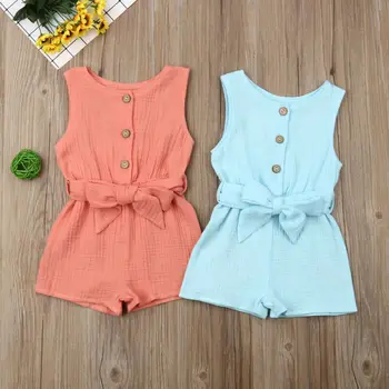 

Pudcoco Newborn Baby Girls Romper 2020 New Summer Babies Girl Bowknot Solid Clothes Sleeveless Soft Cotton Home Jumpsuit