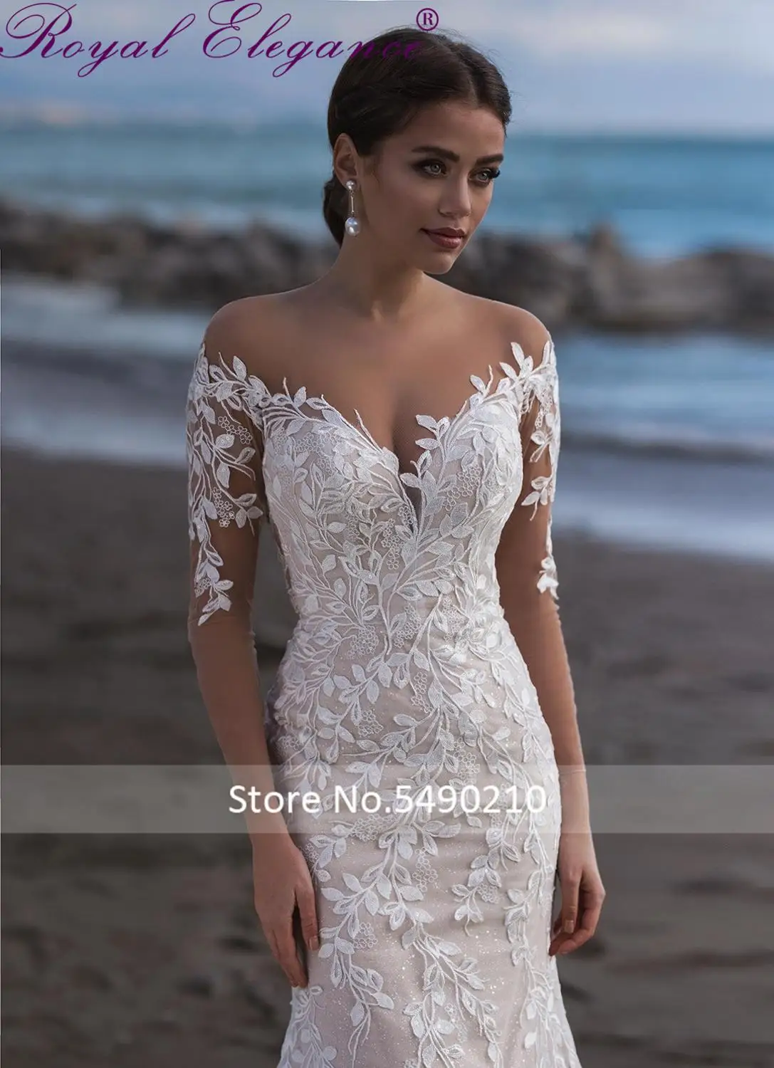 Королевская элегантность vestido de noiva с длинным рукавом Иллюзия декольте Роскошные Кружева Аппликация Свадебное платье abiti da sposa