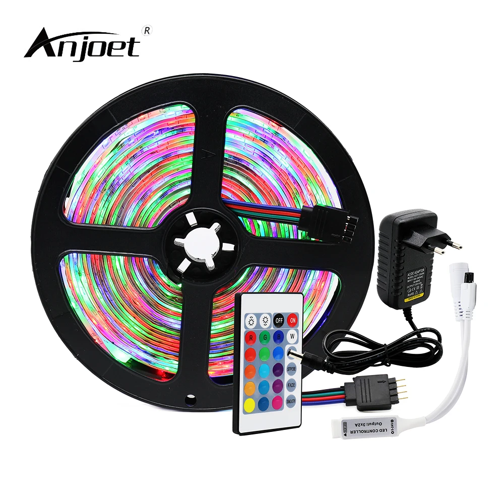 

2835 LED Strip DC12V 5m 300LEDs Flexible LED Light Ribbon 3528 RGB Color Changeable + Remote Controller + 12V 2A Power Adapter