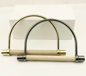 

2pcs Handbag Buckle Handle DIY Wood Metal Half Round Ring For Luggage Bag Strap Accessories GOLD/GUNBLACK