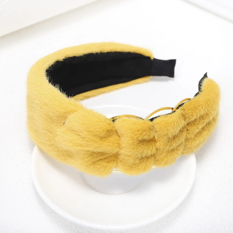 Fashion Gold Ring Jewel Bezel Rabbit Fur Hair Bands For Women Hair Clips Headband Girls Hair Accessories Hairpin opaska - Цвет: C758 yellow