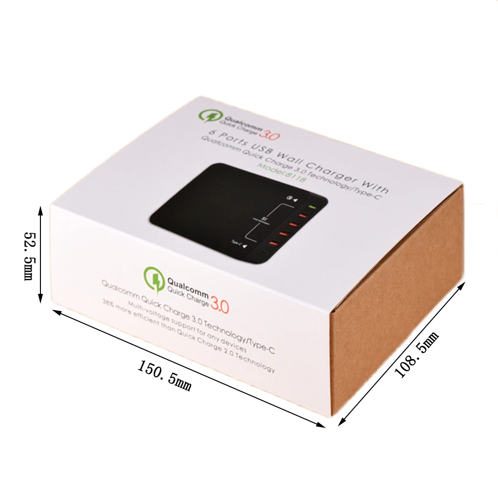 Compact Size 6 Ports QC3.0 Multiple Smart Charger Adapter Q8118 Fast Charging Charger For Iphone For Samsung Black