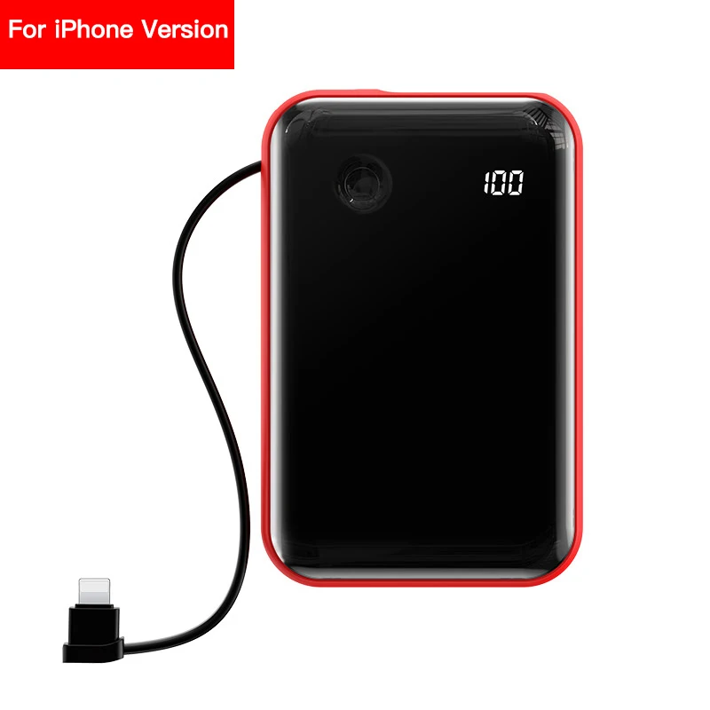 For iPhone Red Baseus Mini 10000 мАч Внешний аккумулятор с кабелем цифровой дисплей Быстрая зарядка для iPhone11 внешний аккумулятор банк питания для Samsung gs10 - Цвет: For iPhone Red