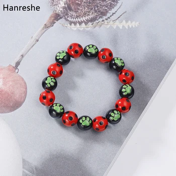 

Anime Ladybug Cat Noir Paw Bracelet Cute Beads Red Black Parent-child Bracelet Jewelry Superhero Cosplay Gift For Children