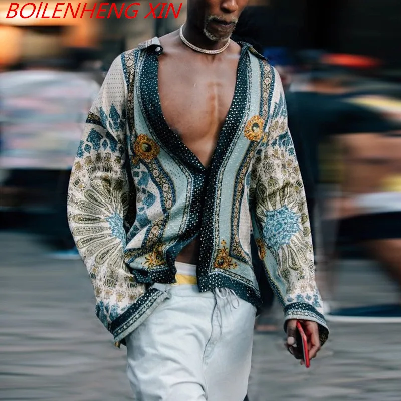 Novedad de verano la ropa de los hombres Europa América suelto tendencia Casual de manga larga Camiseta chaqueta camisas estilo étnico de los hombres