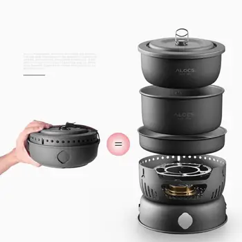 

ALOCS 10pcs/set Portable Ultralight Outdoor Pots Camping Outdoor Cooker Picnic Pot Set CW-C29 Hiking Self-driving Picnic BBQ